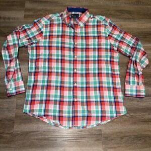 Charleston Threads Plaid Shirt Mens Large Button Up Pink/Blue/Green